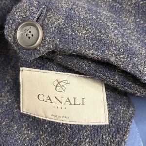 Canali 1934 Sport Coat Mens US 38R Navy Blue Grey Wool Cashmere Unlined Jacket